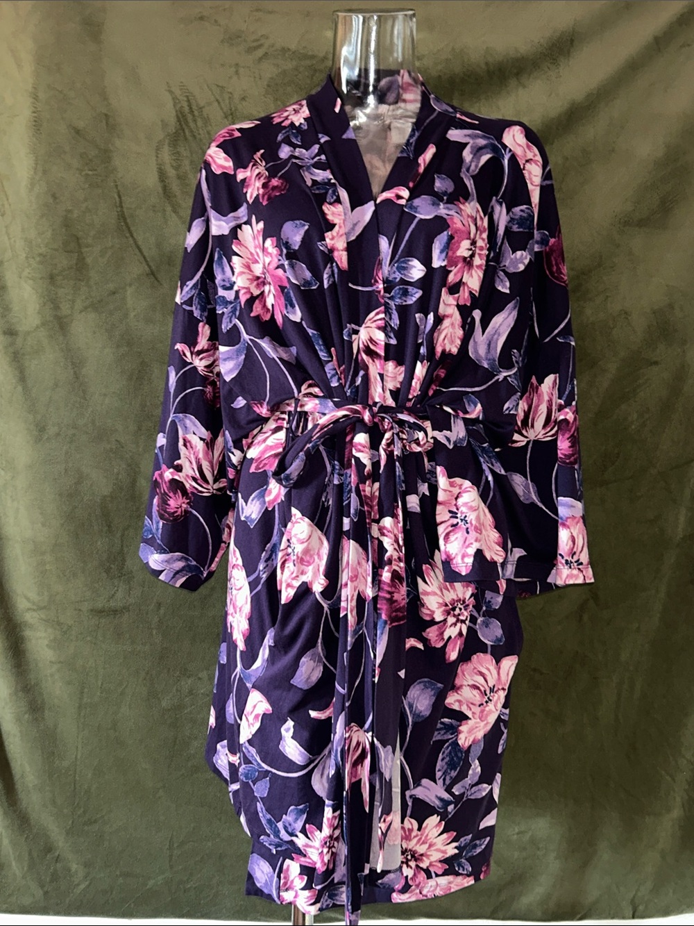 Linea Donatella Purple Floral Robe with Pink Blooms